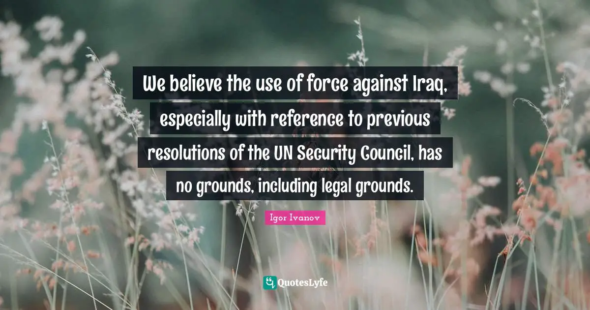 We believe the use of force against Iraq, especially with reference to previous resolutions of the UN Security Council, has no grounds, including legal grounds.