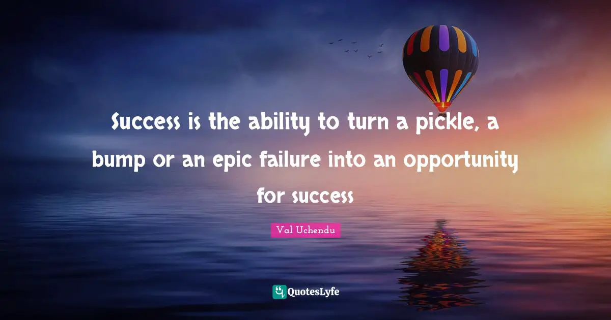 Success is the ability to turn a pickle, a bump or an epic failure into an opportunity for success
