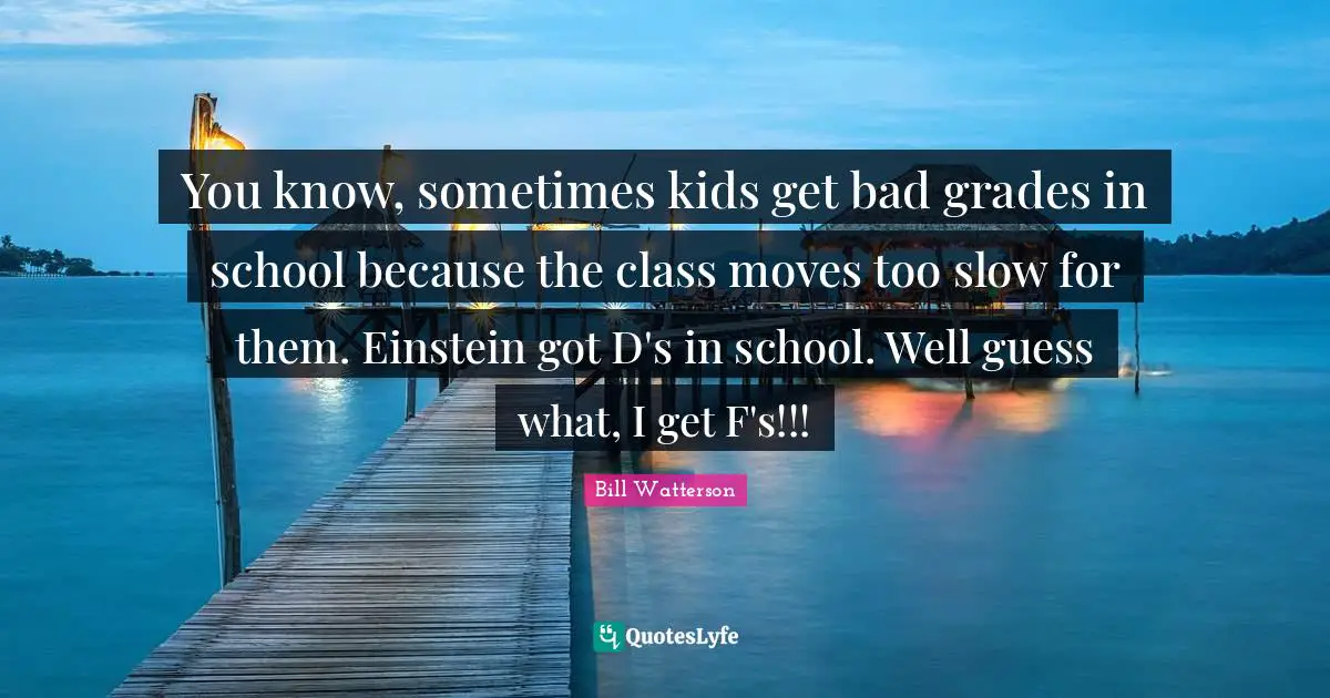 You know, sometimes kids get bad grades in school because the class moves too slow for them. Einstein got D's in school. Well guess what, I get F's!!!