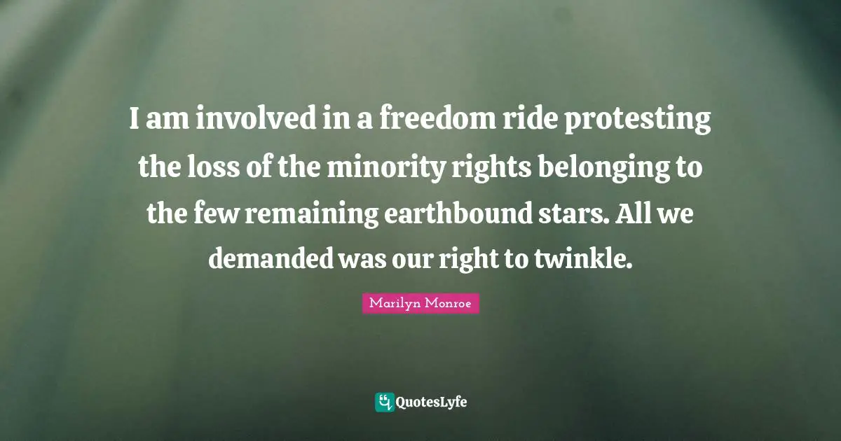 I am involved in a freedom ride protesting the loss of the minority rights belonging to the few remaining earthbound stars. All we demanded was our right to twinkle.