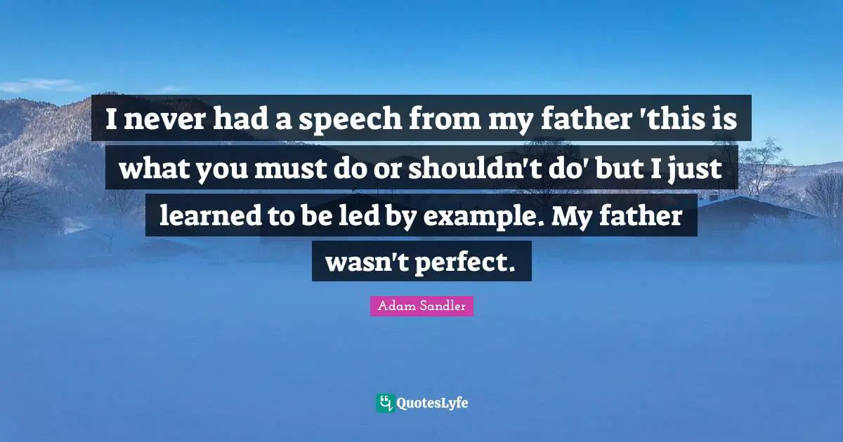 Adam Sandler Quotes: "I never had a speech from my father 'this is what you must do or shouldn't do' but I just learned to be led by example. My father wasn't perfect."