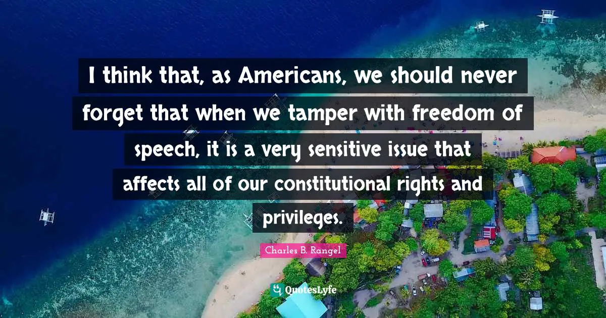 I think that, as Americans, we should never forget that when we tamper with freedom of speech, it is a very sensitive issue that affects all of our constitutional rights and privileges.