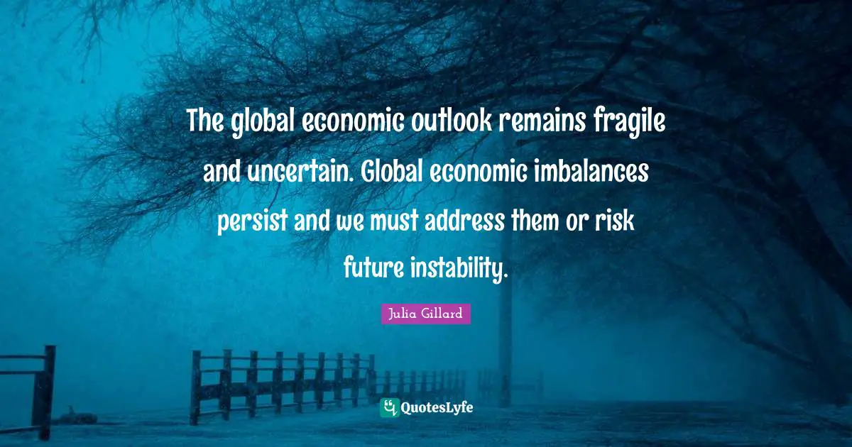 The global economic outlook remains fragile and uncertain. Global economic imbalances persist and we must address them or risk future instability.