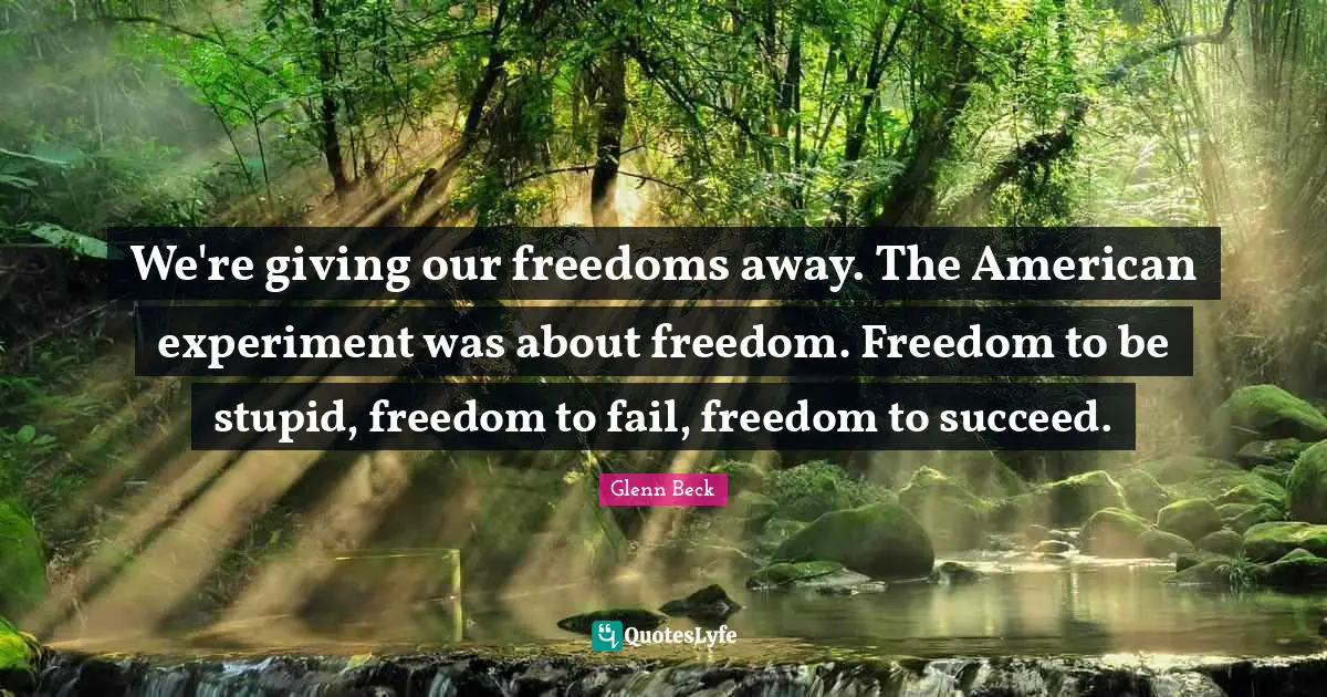 We're giving our freedoms away. The American experiment was about freedom. Freedom to be stupid, freedom to fail, freedom to succeed.