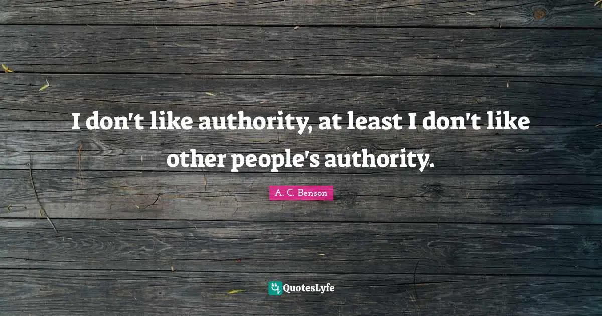 I don't like authority, at least I don't like other people's authority.