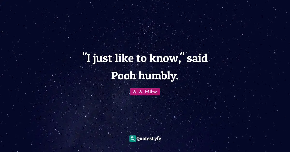 "I just like to know," said Pooh humbly.