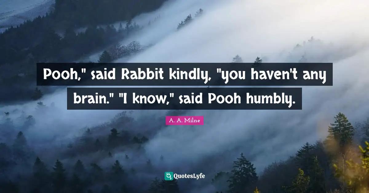 Pooh," said Rabbit kindly, "you haven't any brain." "I know," said Pooh humbly.