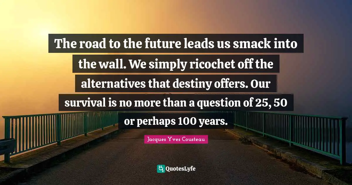 The road to the future leads us smack into the wall. We simply ricochet off the alternatives that destiny offers. Our survival is no more than a question of 25, 50 or perhaps 100 years.