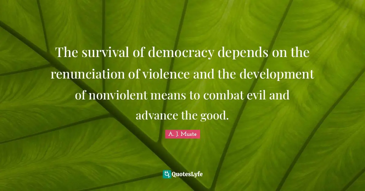 The survival of democracy depends on the renunciation of violence and the development of nonviolent means to combat evil and advance the good.