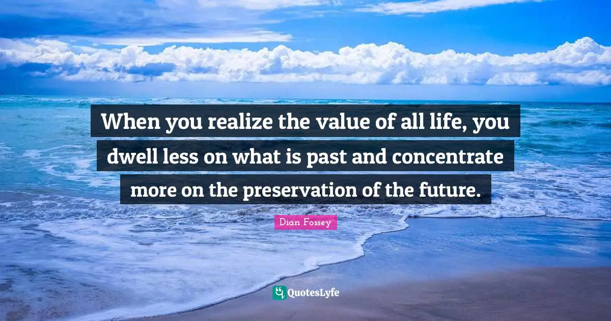 When you realize the value of all life, you dwell less on what is past and concentrate more on the preservation of the future.