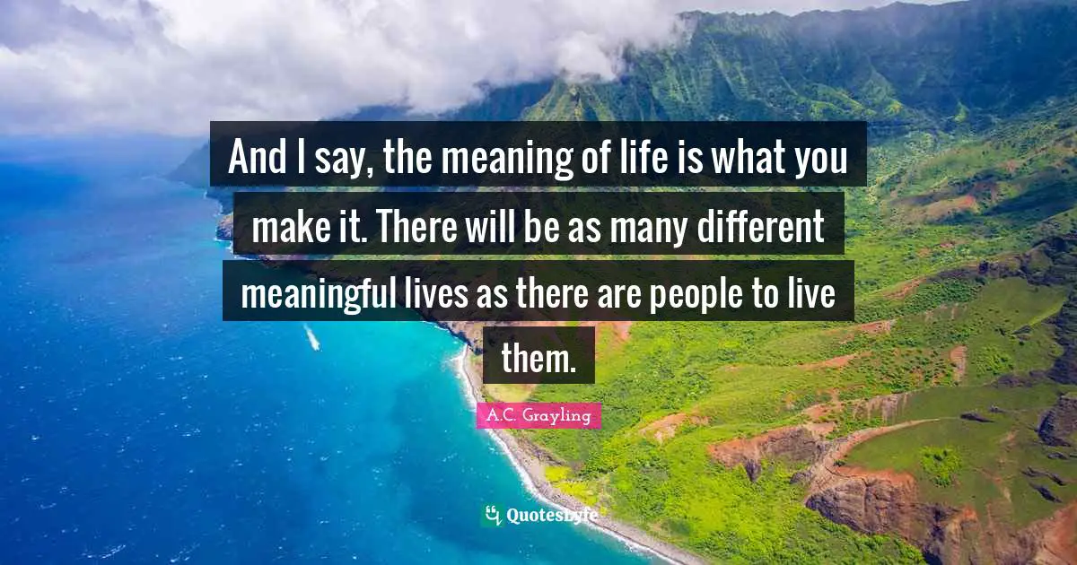 And I say, the meaning of life is what you make it. There will be as many different meaningful lives as there are people to live them.