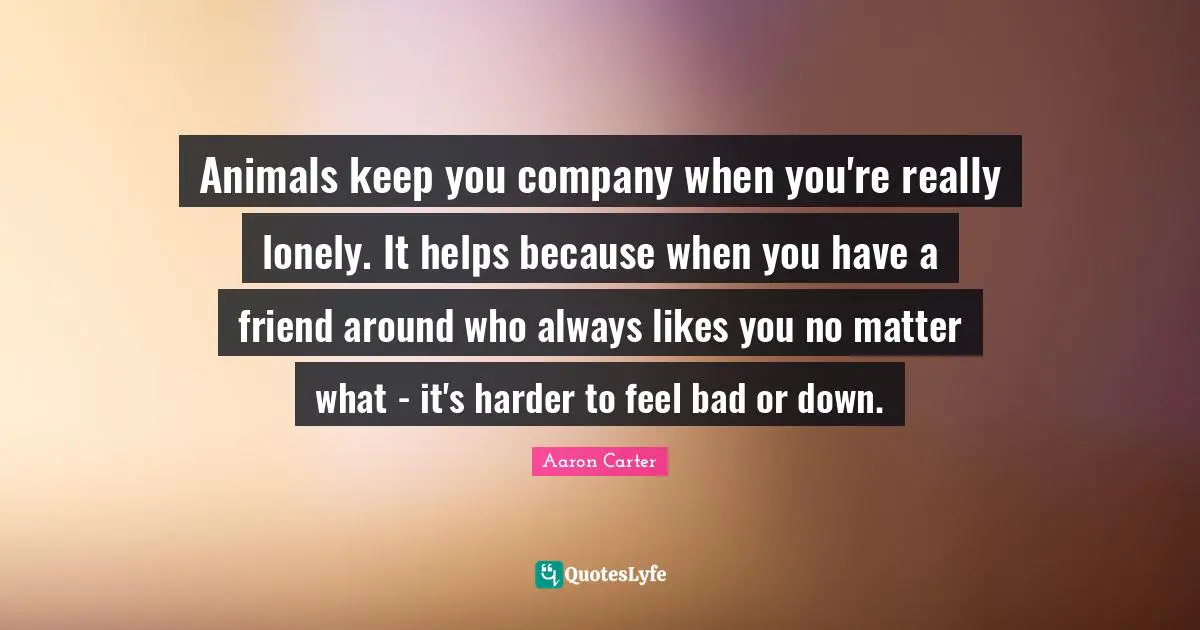 Animals keep you company when you're really lonely. It helps because when you have a friend around who always likes you no matter what - it's harder to feel bad or down.