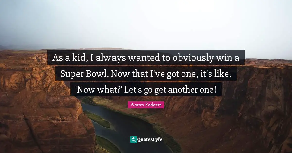 As a kid, I always wanted to obviously win a Super Bowl. Now that I've got one, it's like, 'Now what?' Let's go get another one!