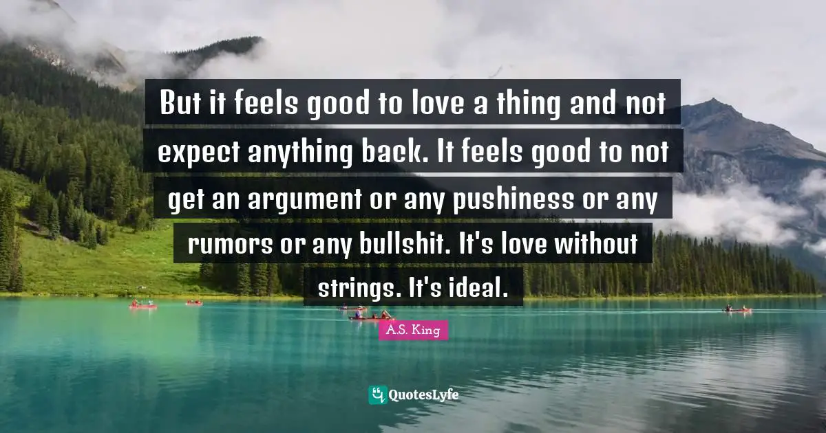 But it feels good to love a thing and not expect anything back. It feels good to not get an argument or any pushiness or any rumors or any bullshit. It's love without strings. It's ideal.