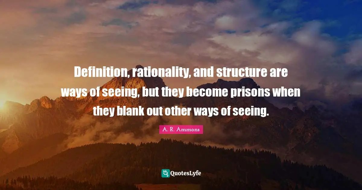Definition, rationality, and structure are ways of seeing, but they become prisons when they blank out other ways of seeing.
