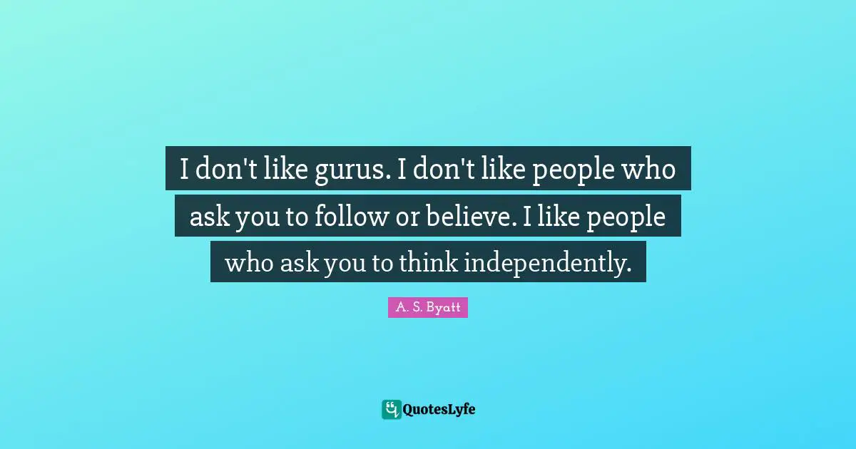 I don't like gurus. I don't like people who ask you to follow or believe. I like people who ask you to think independently.