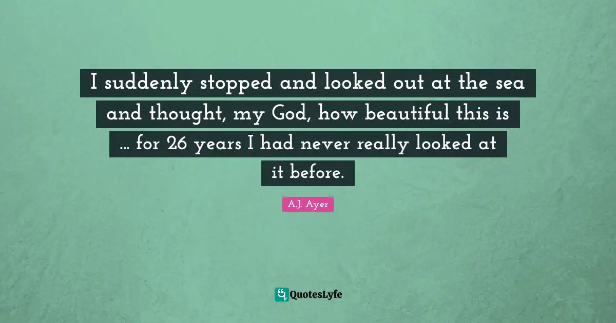 I suddenly stopped and looked out at the sea and thought, my God, how beautiful this is ... for 26 years I had never really looked at it before.