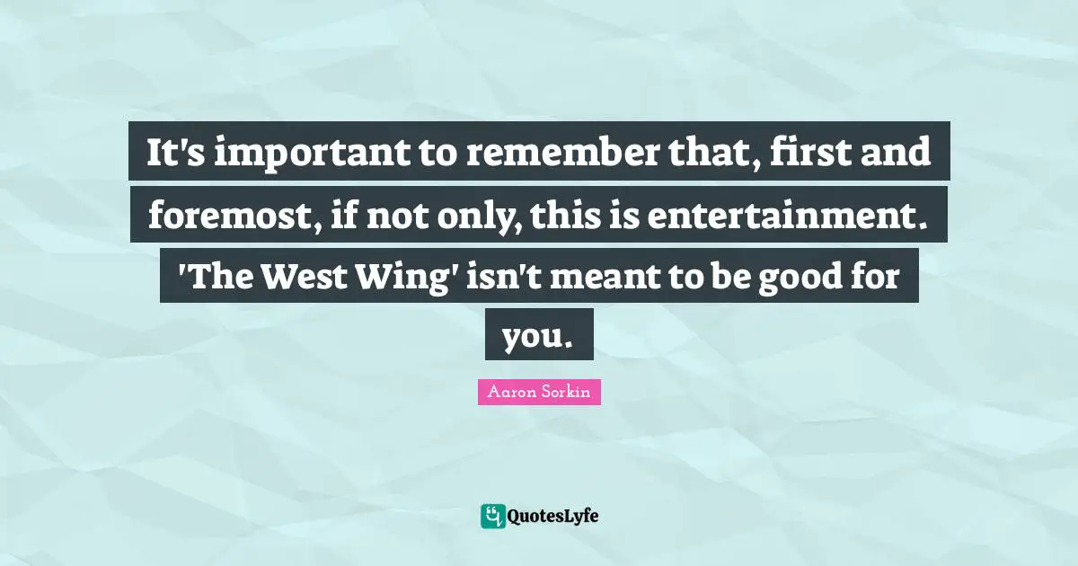 It's important to remember that, first and foremost, if not only, this is entertainment. 'The West Wing' isn't meant to be good for you.