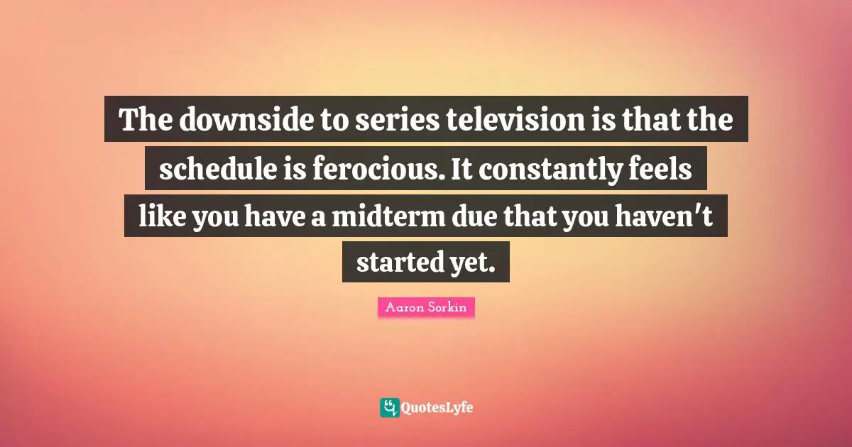 The downside to series television is that the schedule is ferocious. It constantly feels like you have a midterm due that you haven't started yet.