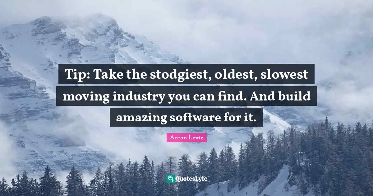 Aaron Levie Quotes: "Tip: Take the stodgiest, oldest, slowest moving industry you can find. And build amazing software for it."