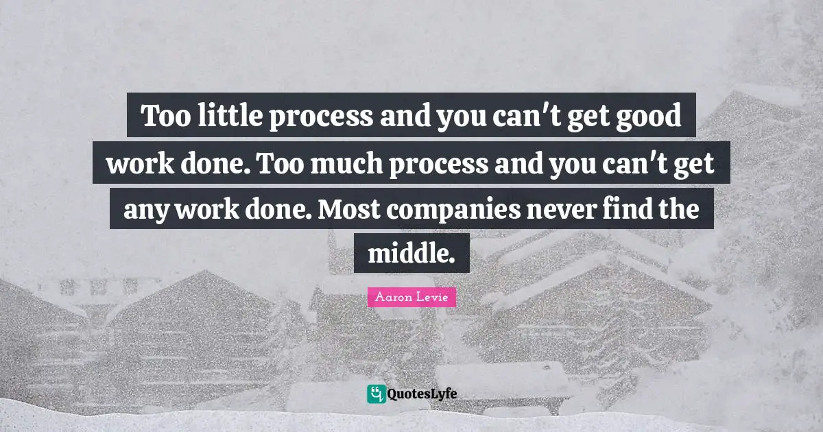 Aaron Levie Quotes: "Too little process and you can't get good work done. Too much process and you can't get any work done. Most companies never find the middle."