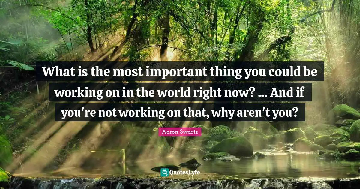 What is the most important thing you could be working on in the world right now? ... And if you're not working on that, why aren't you?