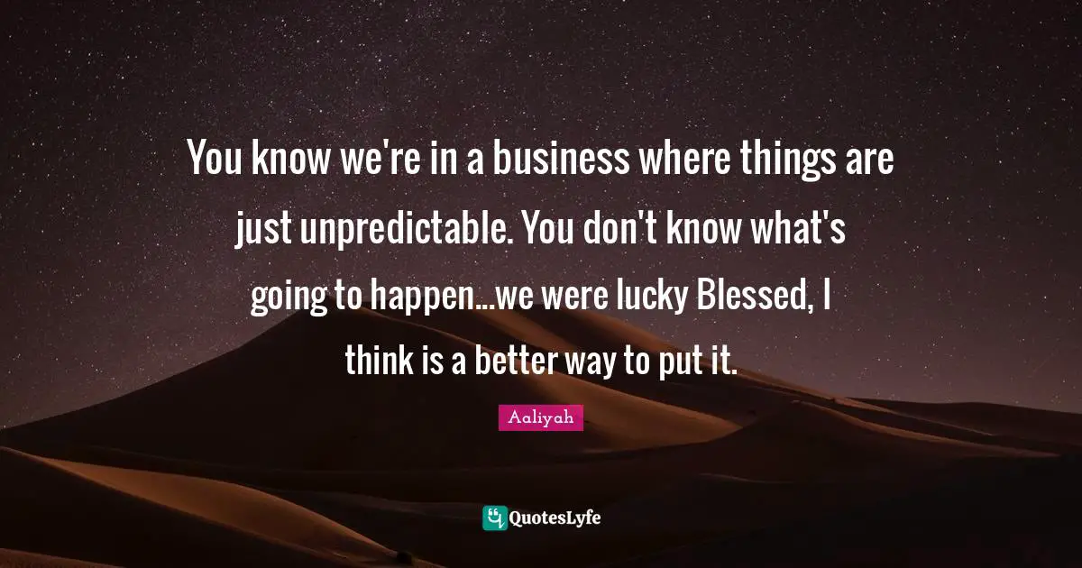 Aaliyah Quotes: "You know we're in a business where things are just unpredictable. You don't know what's going to happen...we were lucky Blessed, I think is a better way to put it."