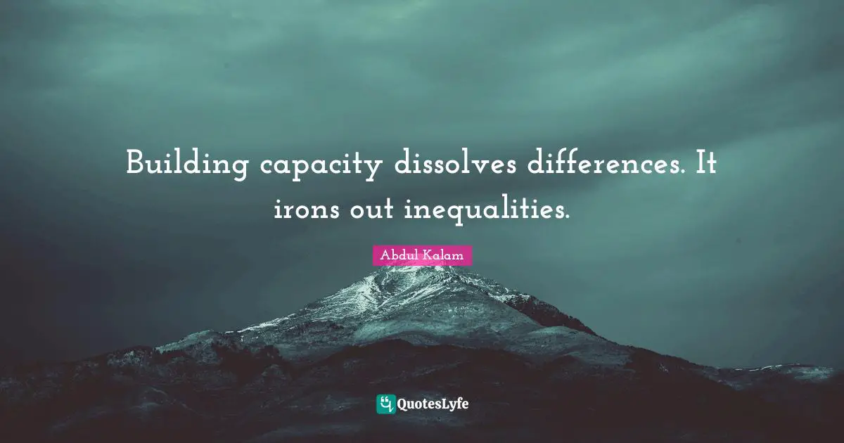 Building capacity dissolves differences. It irons out inequalities.