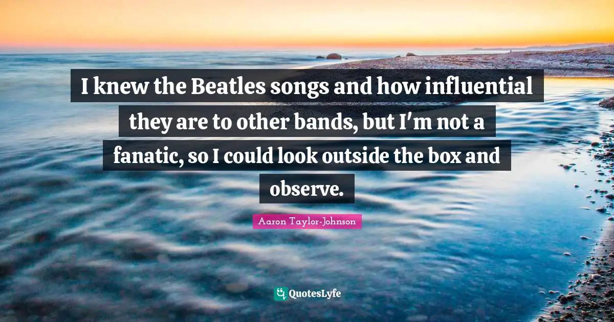 I knew the Beatles songs and how influential they are to other bands, but I'm not a fanatic, so I could look outside the box and observe.