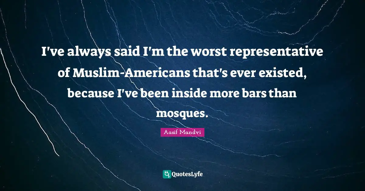 I've always said I'm the worst representative of Muslim-Americans that's ever existed, because I've been inside more bars than mosques.