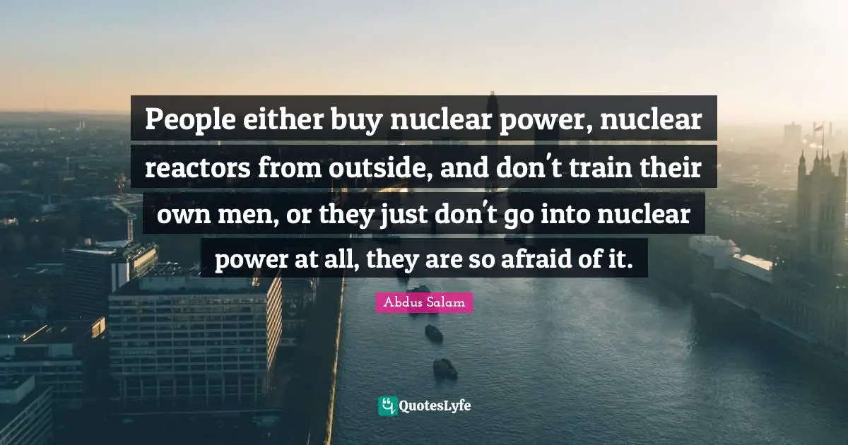 People either buy nuclear power, nuclear reactors from outside, and don't train their own men, or they just don't go into nuclear power at all, they are so afraid of it.