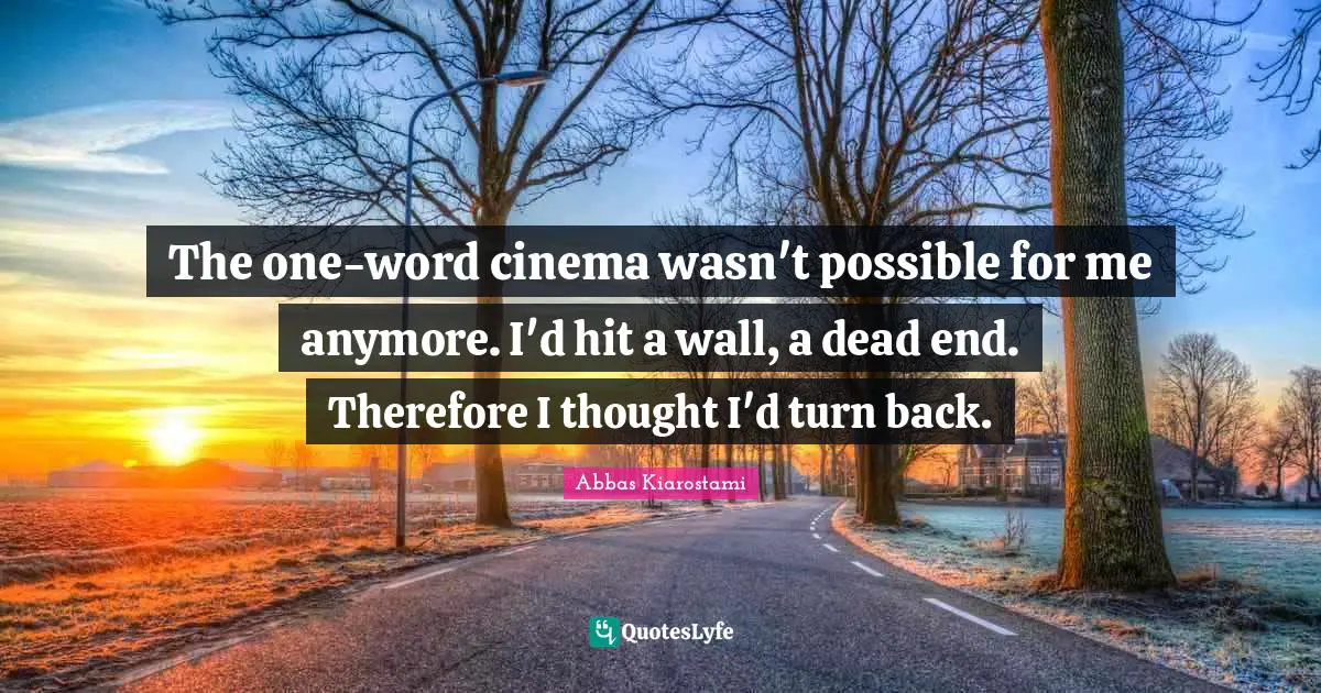 The one-word cinema wasn't possible for me anymore. I'd hit a wall, a dead end. Therefore I thought I'd turn back.