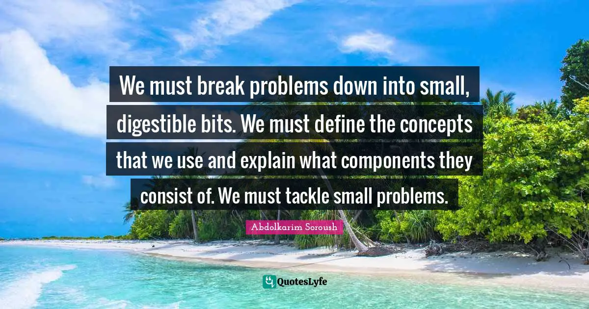 We must break problems down into small, digestible bits. We must define the concepts that we use and explain what components they consist of. We must tackle small problems.