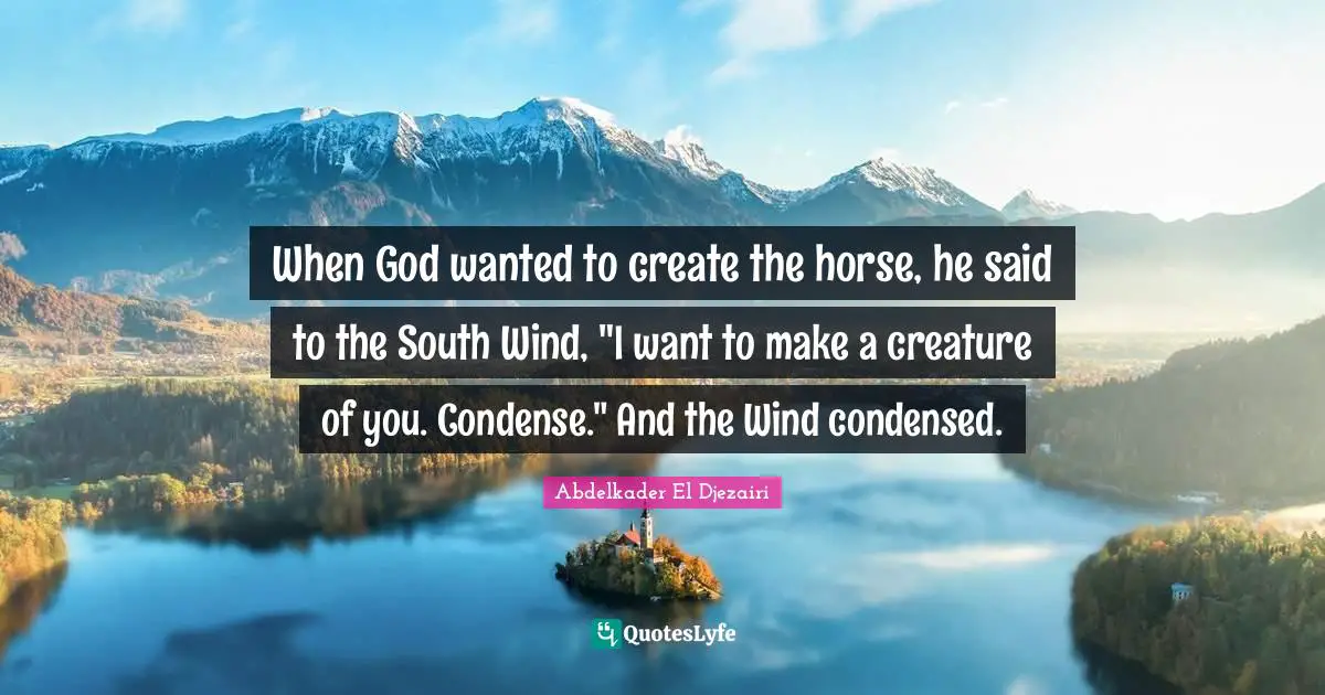 When God wanted to create the horse, he said to the South Wind, "I want to make a creature of you. Condense." And the Wind condensed.