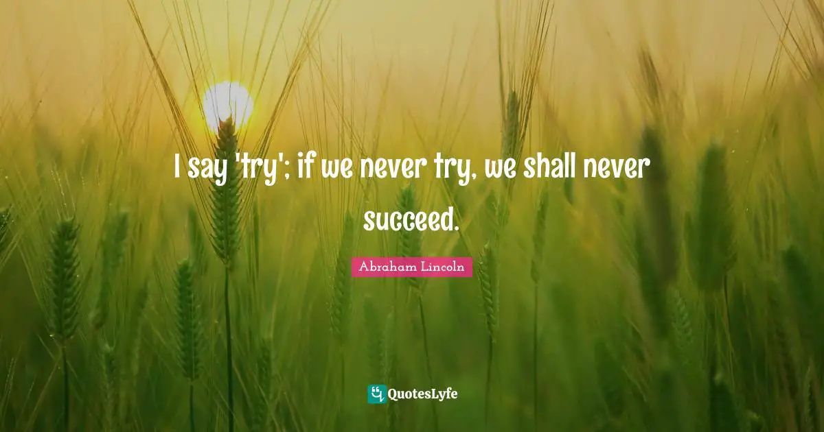 I say 'try'; if we never try, we shall never succeed.