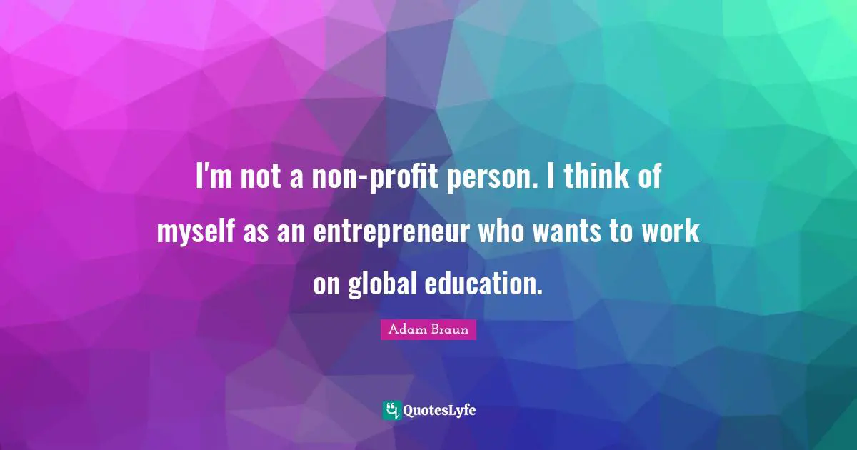 I'm not a non-profit person. I think of myself as an entrepreneur who wants to work on global education.
