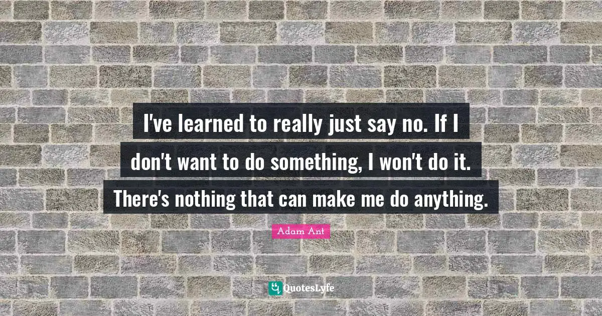 I've learned to really just say no. If I don't want to do something, I won't do it. There's nothing that can make me do anything.
