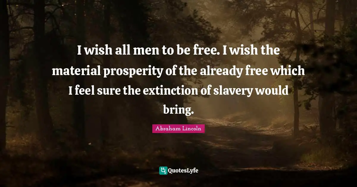 I wish all men to be free. I wish the material prosperity of the already free which I feel sure the extinction of slavery would bring.