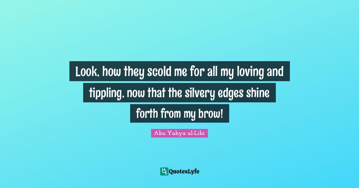 Look, how they scold me for all my loving and tippling, now that the silvery edges shine forth from my brow!