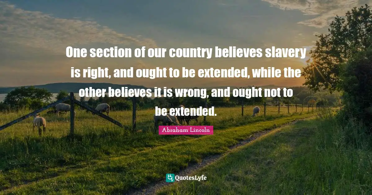 One section of our country believes slavery is right, and ought to be extended, while the other believes it is wrong, and ought not to be extended.