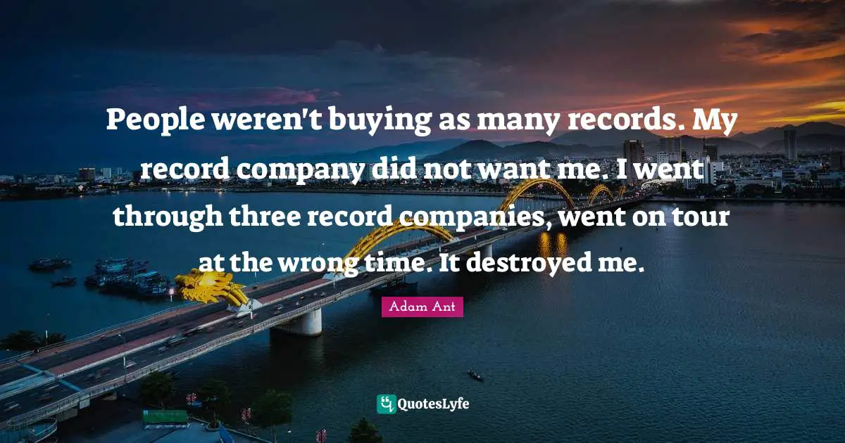People weren't buying as many records. My record company did not want me. I went through three record companies, went on tour at the wrong time. It destroyed me.