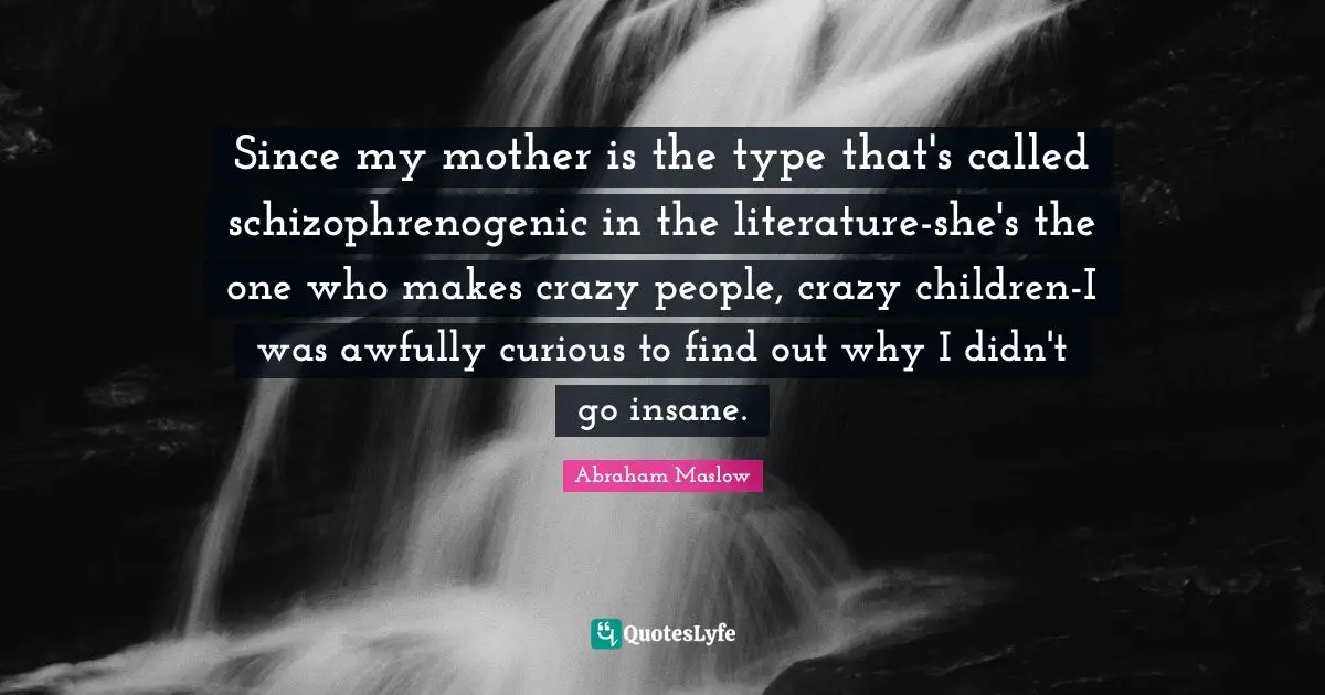 Since my mother is the type that's called schizophrenogenic in the literature-she's the one who makes crazy people, crazy children-I was awfully curious to find out why I didn't go insane.