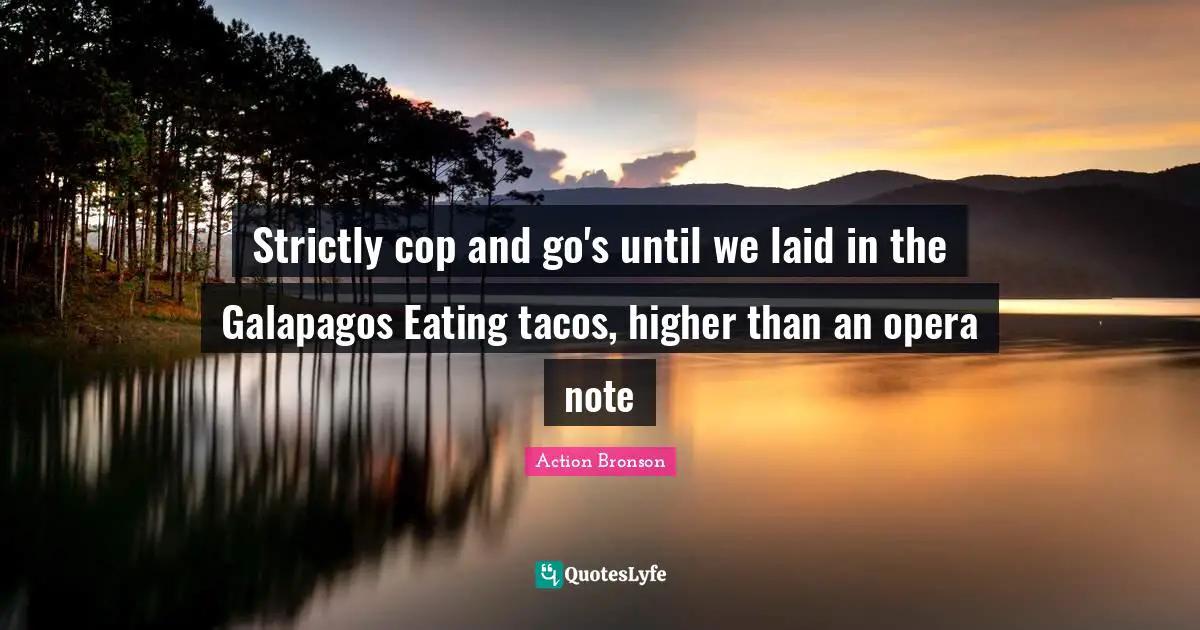 Po Bronson Quotes: "Strictly cop and go's until we laid in the Galapagos Eating tacos, higher than an opera note"