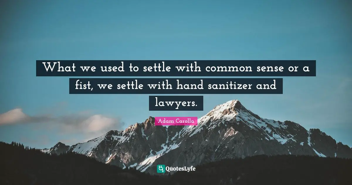 What we used to settle with common sense or a fist, we settle with hand sanitizer and lawyers.