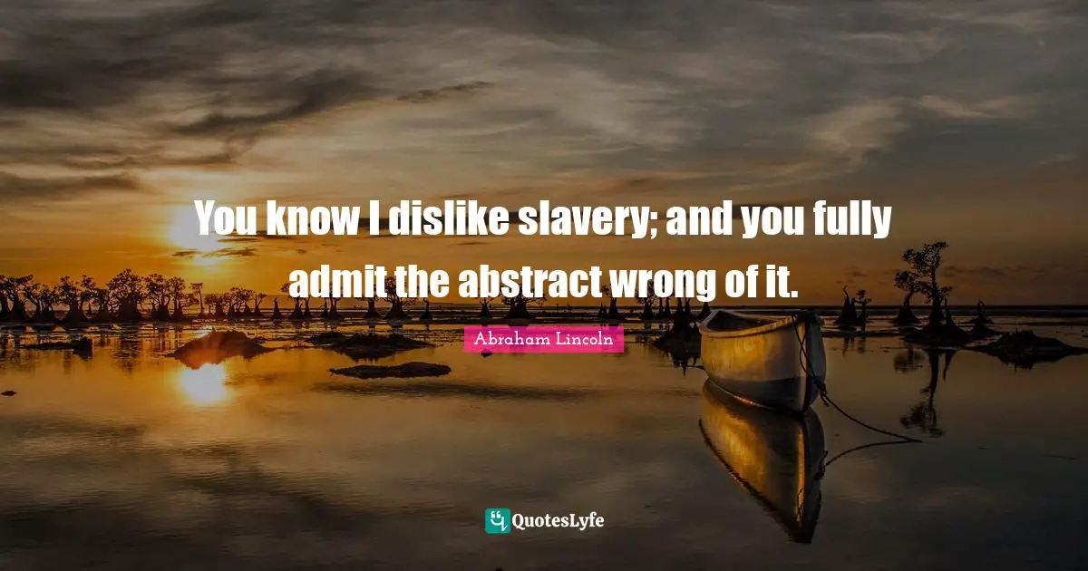 You know I dislike slavery; and you fully admit the abstract wrong of it.