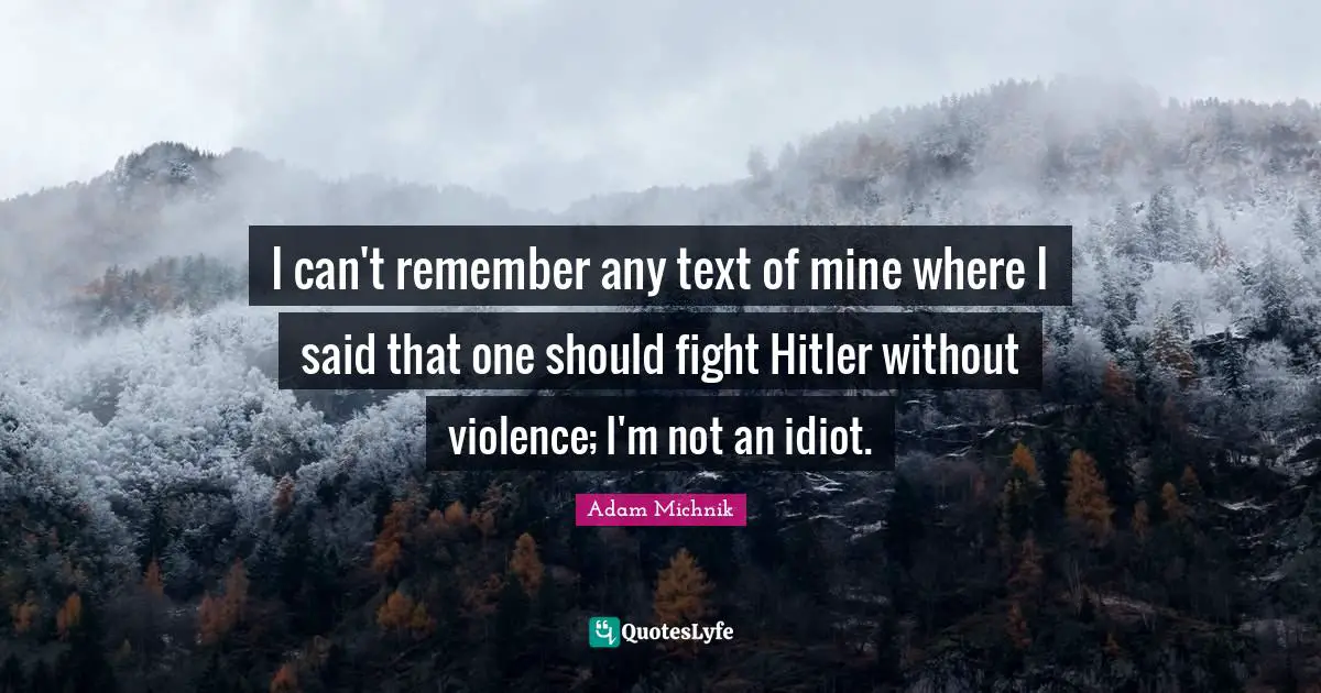 I can't remember any text of mine where I said that one should fight Hitler without violence; I'm not an idiot.