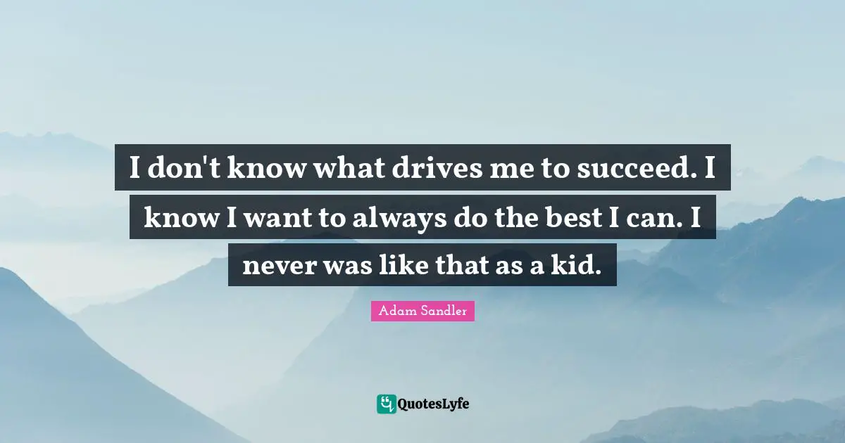 I don't know what drives me to succeed. I know I want to always do the best I can. I never was like that as a kid.