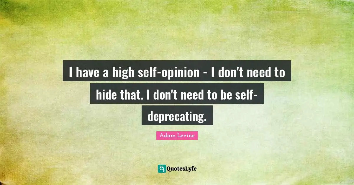 I have a high self-opinion - I don't need to hide that. I don't need to be self-deprecating.