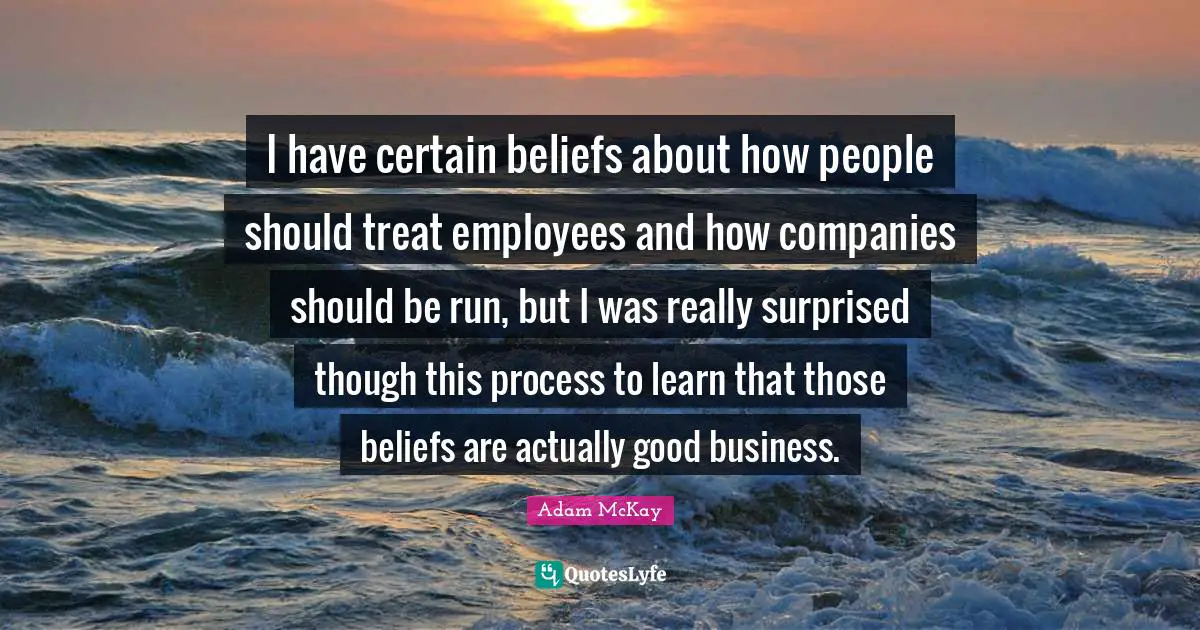 Adam McKay Quotes: "I have certain beliefs about how people should treat employees and how companies should be run, but I was really surprised though this process to learn that those beliefs are actually good business."