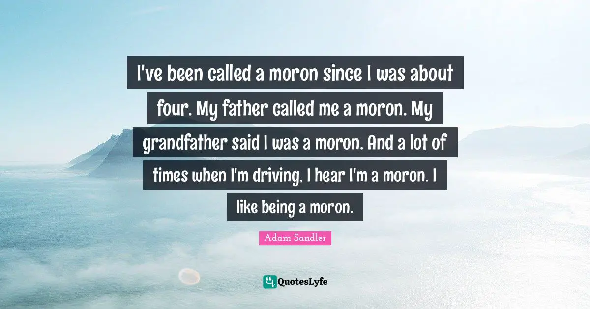 I've been called a moron since I was about four. My father called me a moron. My grandfather said I was a moron. And a lot of times when I'm driving, I hear I'm a moron. I like being a moron.